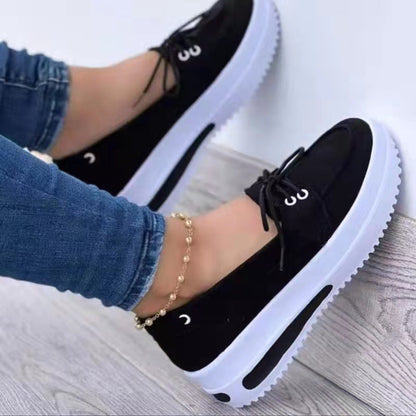 Women’s Wedge Heel Shoes – Suede Lace-Up – Platform Sole – Round Toe Casual Fit