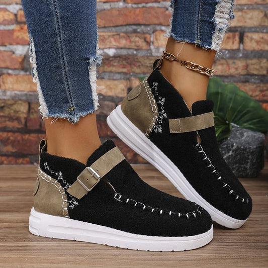Women’s Ankle Boots – Suede Look – Slip-On – Buckle Strap – Casual Structured Fit