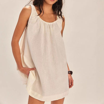 Women’s Sleeveless Dress – Loose Fit – Above Knee – Gathered Neckline
