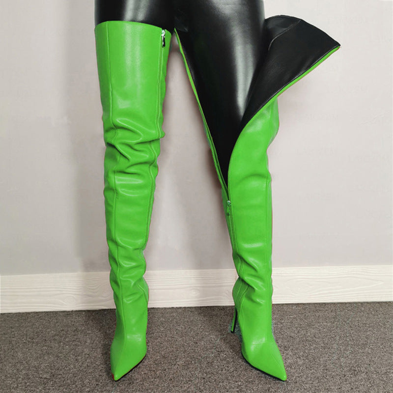 Women’s Over-the-Knee Boots – High Heel – Pointed Toe – Glossy Finish – Sleek Fit