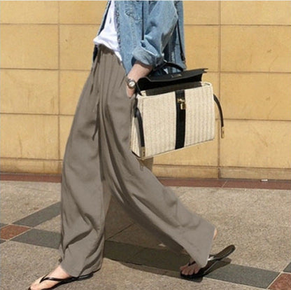 Women’s Wide-Leg Pants – 100% Cotton – High Waist – Elastic Waistband – Pleated Casual Fit