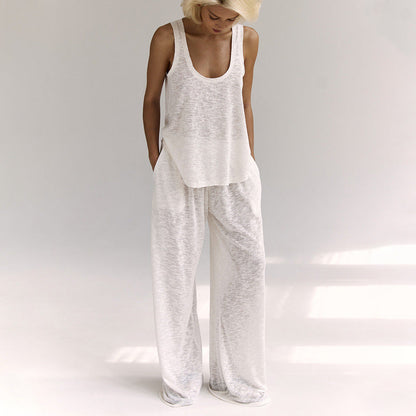 Women’s Loungewear Set – Soft Jersey – Twist-Front Crop Top – Wide-Leg Trousers