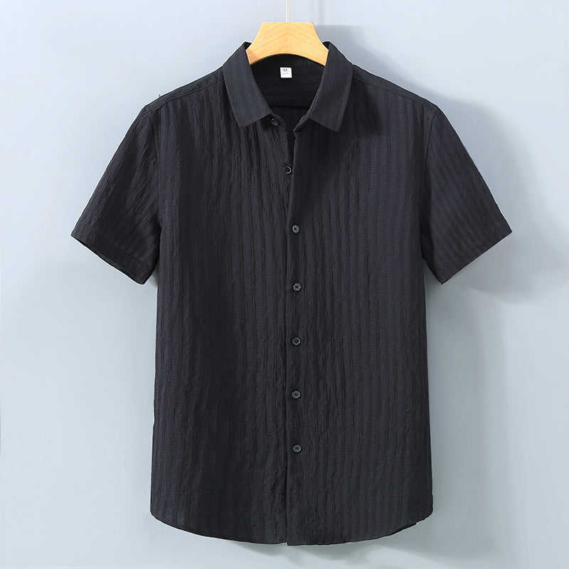Men’s Button-Down Shirt – Relaxed Fit – Breathable Blend – Textured – Short Sleeve
