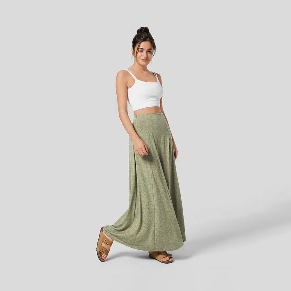 Women’s Long Skirt – Knitted Fabric – High Waist – Flowy Fit – Full Length Casual Wear