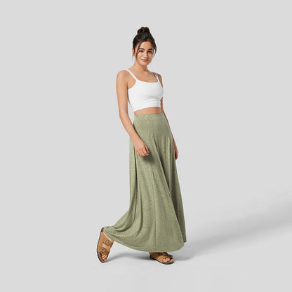 Women’s Long Skirt – Knitted Fabric – High Waist – Flowy Fit – Full Length Casual Wear
