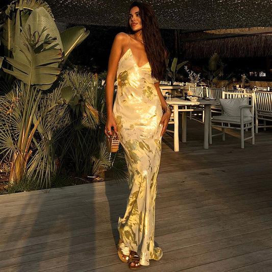 Women’s Slip Dress – Satin Gown – Slim Fit – Backless – Spaghetti Straps – Formal Wear