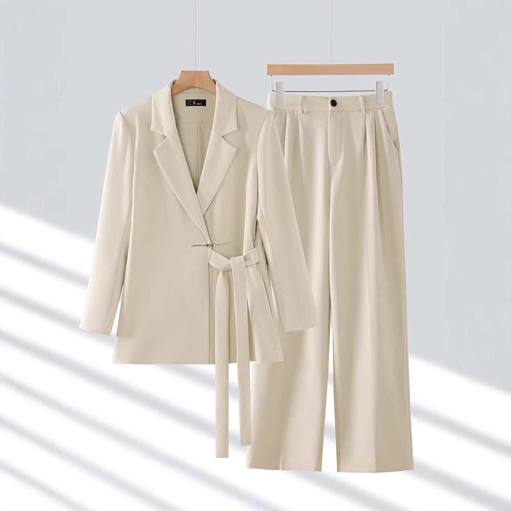 Women’s Blazer Set – Tailored Fit – Belted Waist – Wide-Leg Trousers