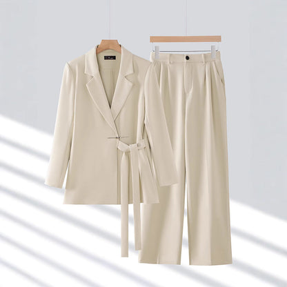 Women’s Blazer Set – Tailored Fit – Belted Waist – Wide-Leg Trousers