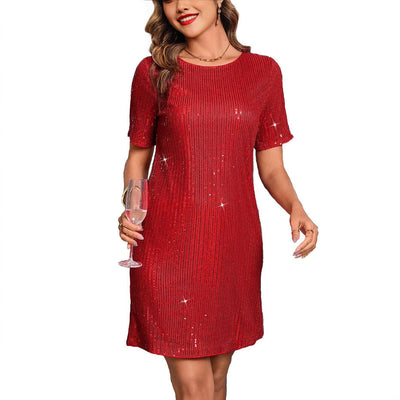 Women’s Mini Dress – Sequin Embellished – Relaxed Fit – Short Sleeve Party Wear
