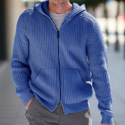 Men’s Hooded Cardigan – Relaxed Fit – Ribbed Knit – Long Sleeve Casual Wear