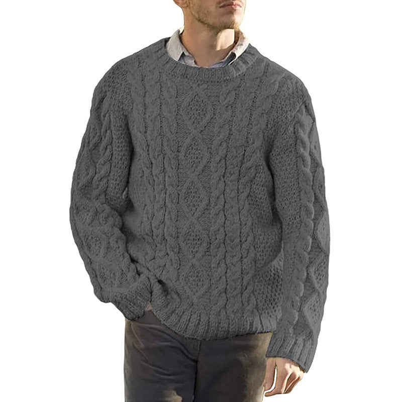 Men’s Sweater – Chunky Cable Knit – Oversized Fit – Round Neck Long Sleeve Pullover