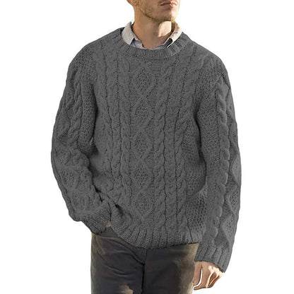Men’s Sweater – Chunky Cable Knit – Oversized Fit – Round Neck Long Sleeve Pullover