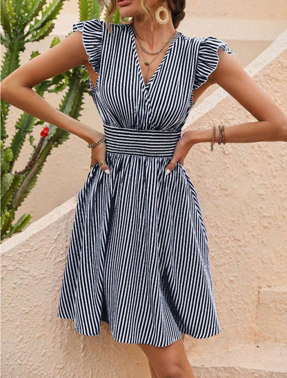 Striped Midi Dress for Women – Elegant and Flattering Design