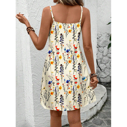 Women’s Casual Mini Dress – Floral Print – Relaxed A-Line Fit – Cotton – Adjustable Straps