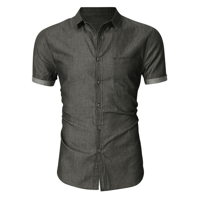 Men’s Short Sleeve Shirt – Slim Fit – Cotton – Button Front – Chest Pocket