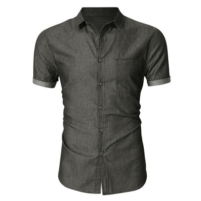 Men’s Short Sleeve Shirt – Slim Fit – Cotton – Button Front – Chest Pocket