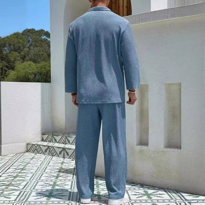 Men’s Lounge Set – Relaxed Fit – Long Sleeve Shirt & Full-Length Pants – Soft Knit