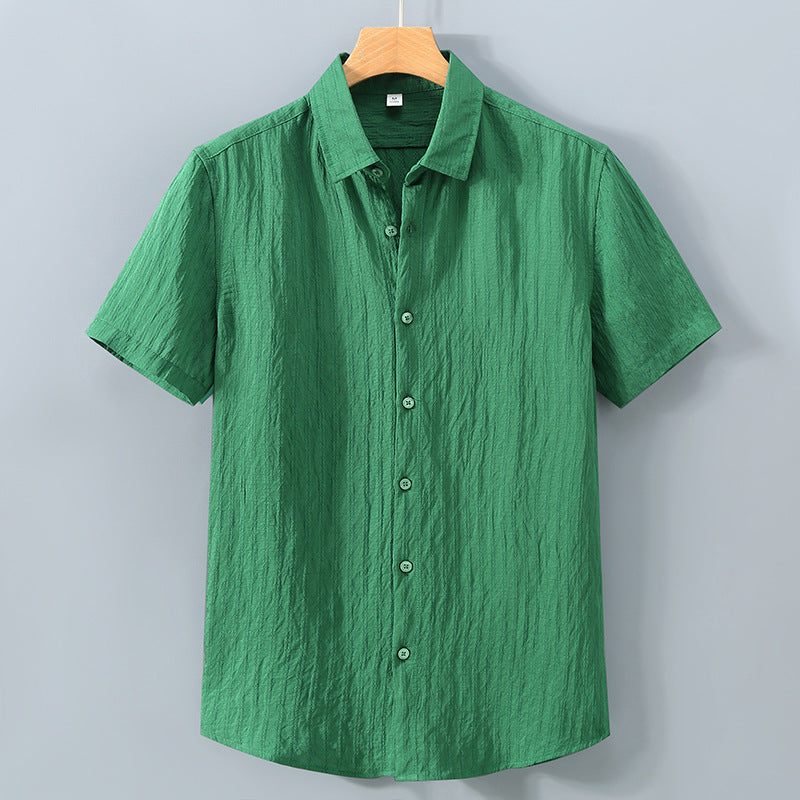 Men’s Button-Down Shirt – Relaxed Fit – Breathable Blend – Textured – Short Sleeve