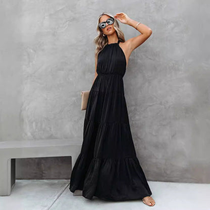 Women’s Halter Dress – Lightweight Cotton Blend – Tiered Skirt – Cinched Waist Fit