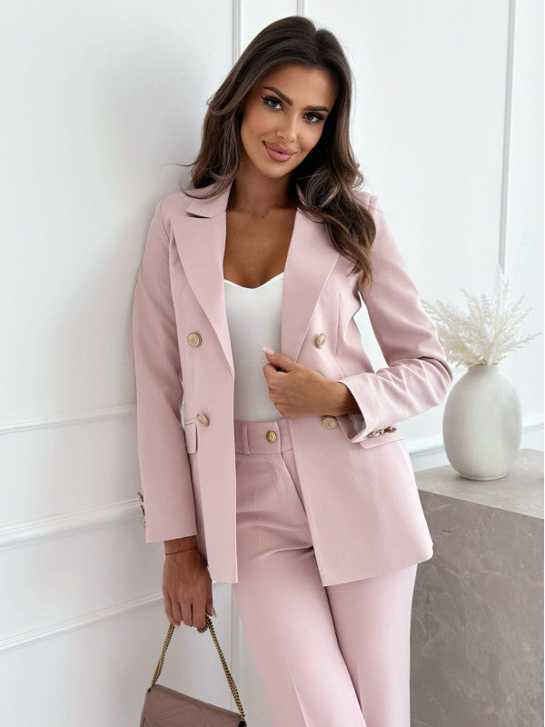 Women’s Suit Jacket – Tailored Fit – Double-Breasted – Notched Lapel – Wool Blend