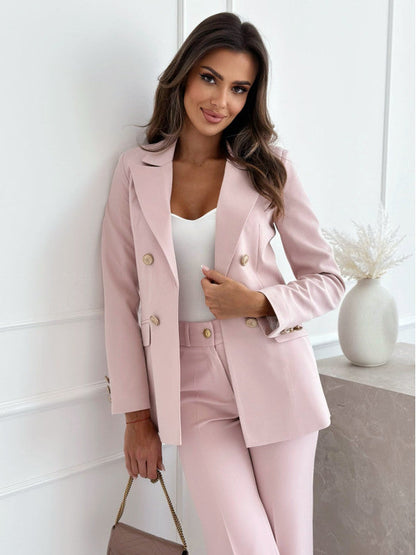 Women’s Suit Jacket – Tailored Fit – Double-Breasted – Notched Lapel – Wool Blend