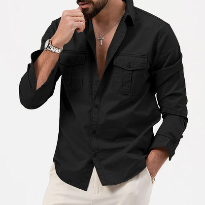 Men’s Long Sleeve Shirt – Cotton Blend – Regular Fit – Button Down – Chest Pockets
