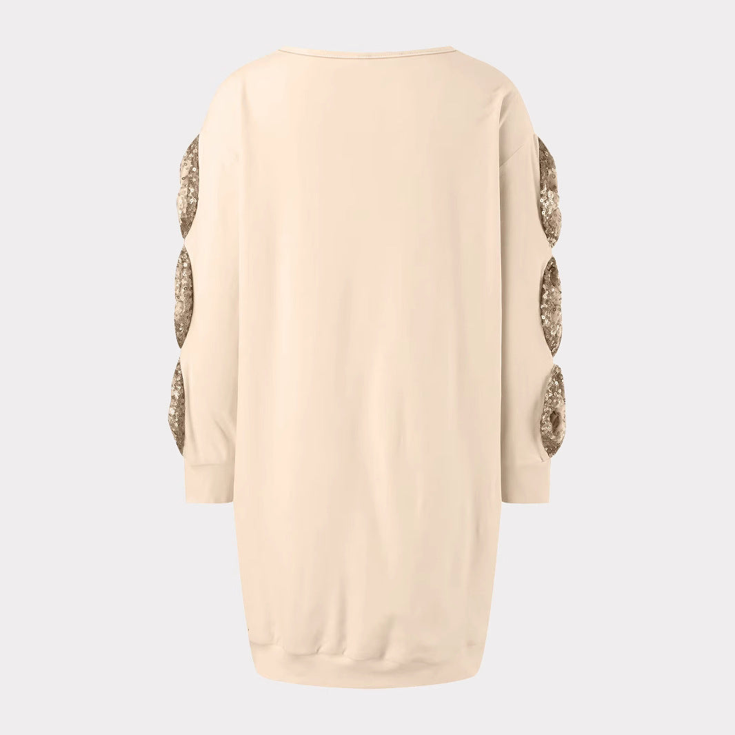 Women's Midi Dress - Off-Shoulder Sequin Detail - Bow Sleeve Detail - Fitted Pencil Skirt