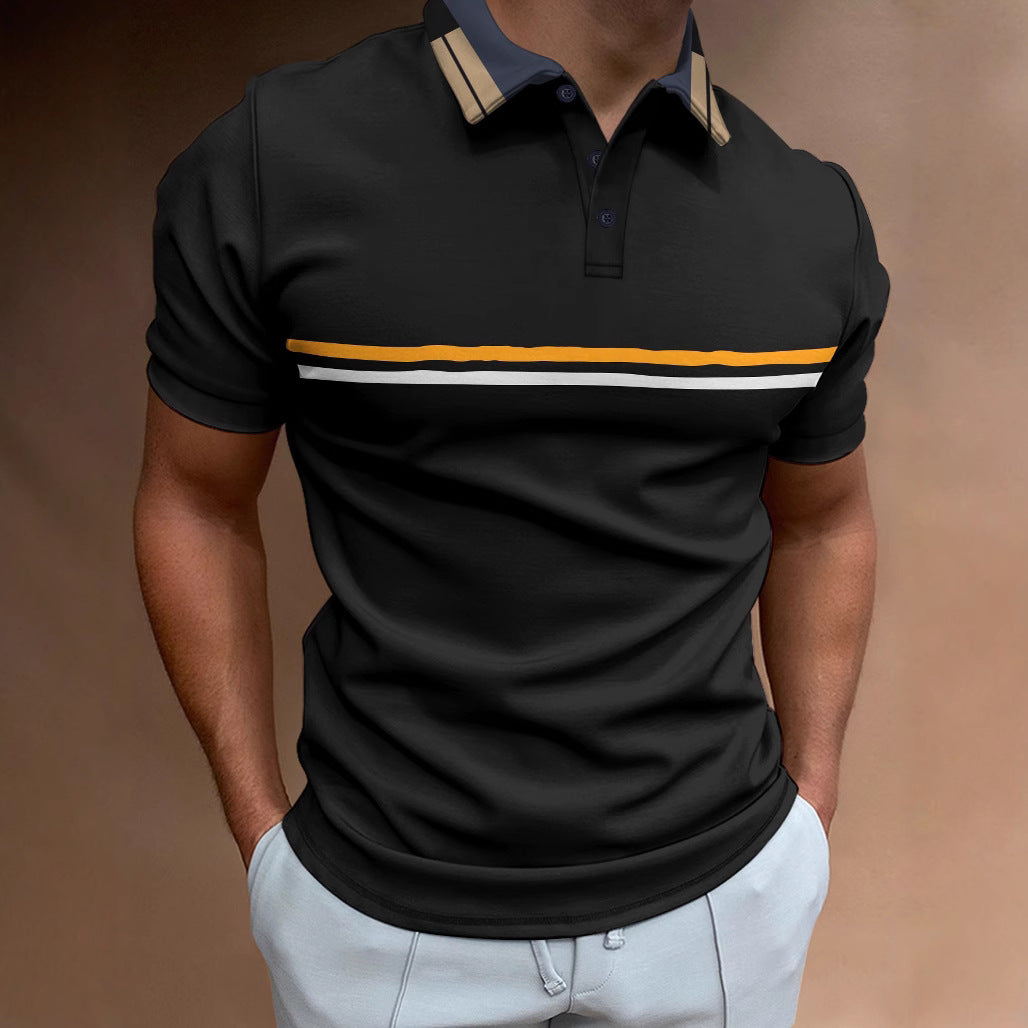 Men’s Polo Shirt – Slim Fit – Breathable Blend – Short Sleeve – Striped Chest Design