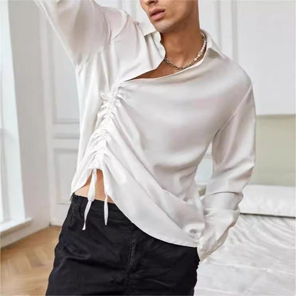 Men’s Long Sleeve Shirt – Relaxed Fit – Lace-Up Front – Lightweight Cotton Blend