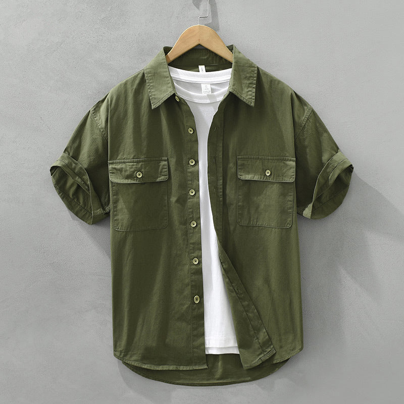 Men’s Workwear Shirt – Heavyweight Cotton – Relaxed Fit – Short Sleeve – Button Front