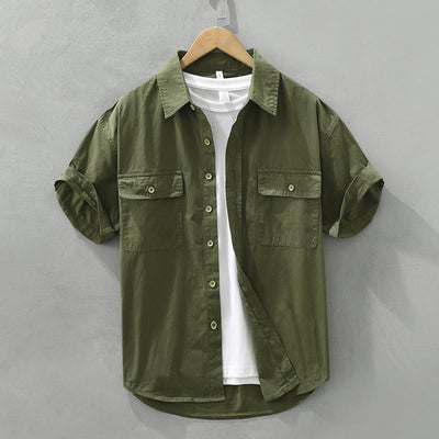 Men’s Workwear Shirt – Heavyweight Cotton – Relaxed Fit – Short Sleeve – Button Front