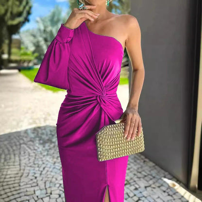 Women's Asymmetric One-Shoulder Evening Dress