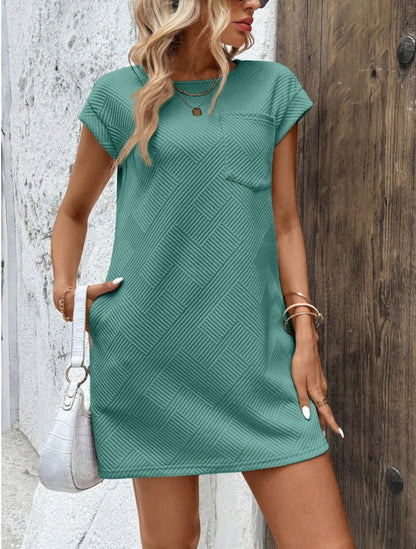 Women’s Mini Dress – Relaxed Fit – Textured Geometric Pattern – Soft Knit Casual Style