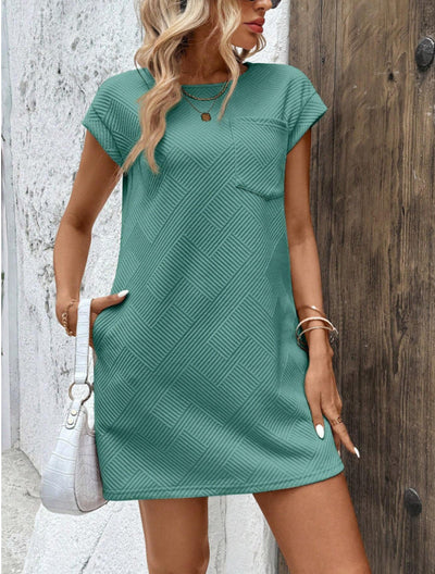 Women’s Mini Dress – Relaxed Fit – Textured Geometric Pattern – Soft Knit Casual Style