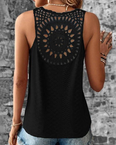 Women’s Sleeveless Top – Relaxed Fit – V-Neck – Crochet Trim – Cotton