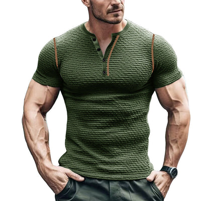 Men’s Henley T-Shirt – Slim Fit – Waffle Knit – Short Sleeve – Shoulder Detail
