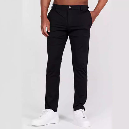 Men’s Slim Fit Trousers – Full Length – Soft Stretch Fabric – Rear Welt Pockets