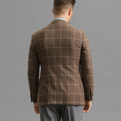 Men’s Blazer – Tailored Fit – Wool Blend – Windowpane Check – Single-Breasted Formal Wear