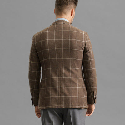 Men’s Blazer – Tailored Fit – Wool Blend – Windowpane Check – Single-Breasted Formal Wear