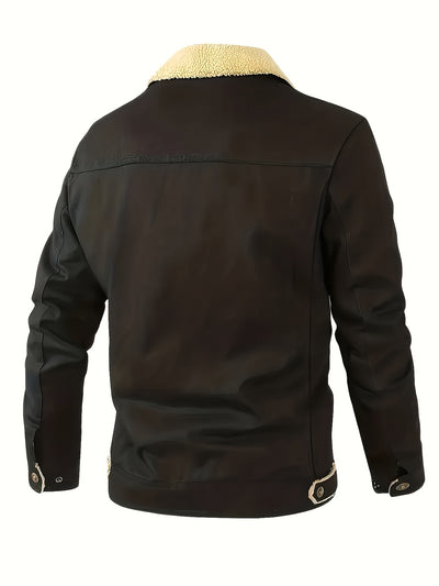 Men’s Sherpa-Lined Jacket - Button Up - Wide Collar - Warm Casual Outerwear