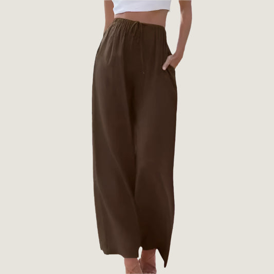 Women’s Wide-Leg Trousers – Linen Blend – Relaxed Fit – Drawstring Waist – Full Length