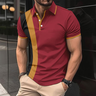 Men’s Polo Shirt – Slim Fit – Cotton Blend – Stripe Front – Short Sleeve Casual