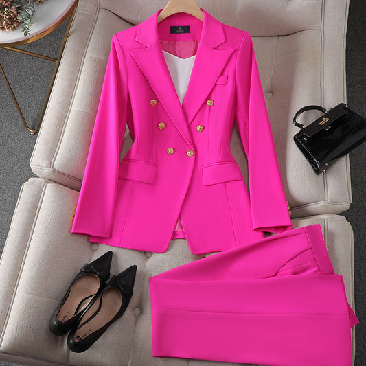 Women’s Suit Set – Tailored Fit – Double-Breasted – Gold Buttons – Structured Design