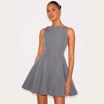 Women’s Sleeveless Dress – Slim Fit A-Line – Round Neck – Lightweight Mini Length