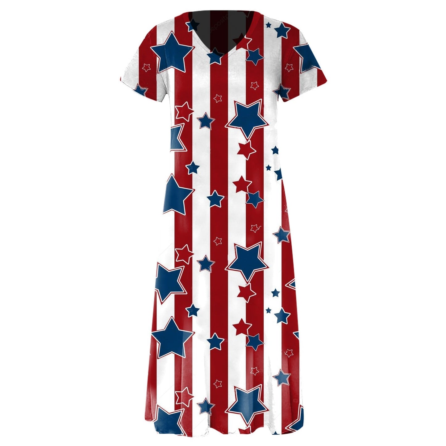 Women’s Maxi Dress – Relaxed Fit – V-Neck – Graphic Print – Short Sleeve – Cotton Blend