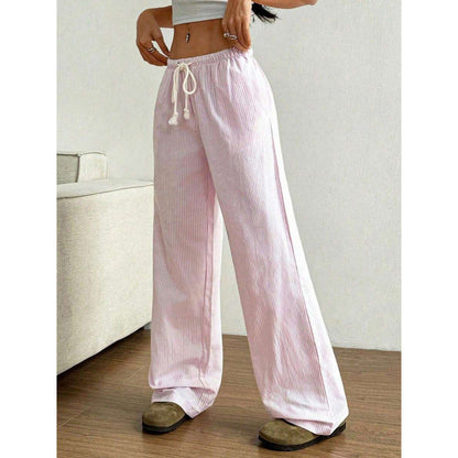 Women’s Wide-Leg Trousers – Relaxed Fit – Cotton – Elastic Waist with Drawstring – Pockets