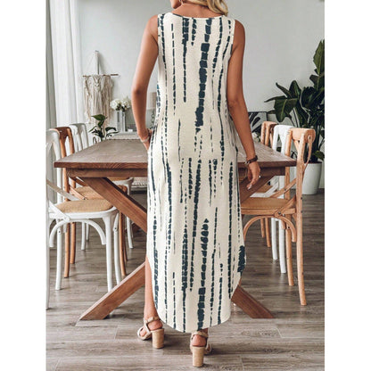 Women’s Maxi Dress – Relaxed Fit – Sleeveless – V-Neck – Striped Cotton – Flowy Silhouette
