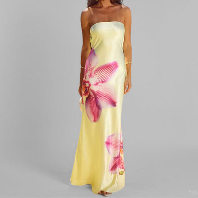 Women’s Maxi Dress – Strapless – Slim Fit – Floral Print – Lightweight Elegant Fabric