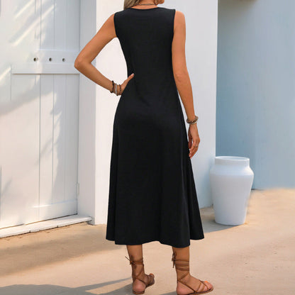 Women’s Midi Dress – Sleeveless Lightweight Cotton – Relaxed Fit – Floral Embroidery