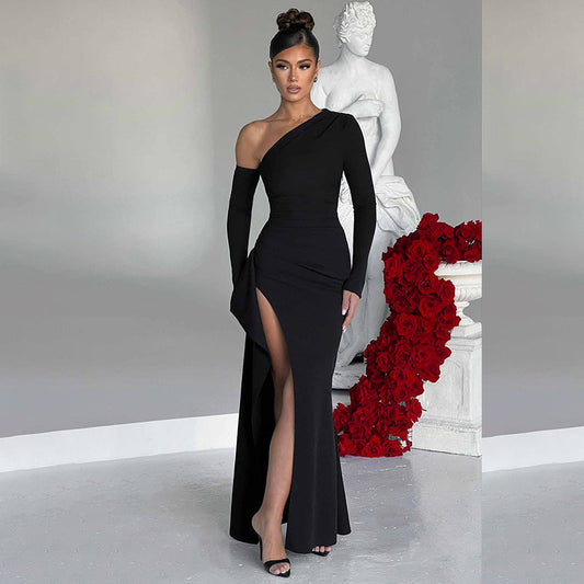 Women’s Maxi Dress – One Shoulder – Slim Fit – High Slit